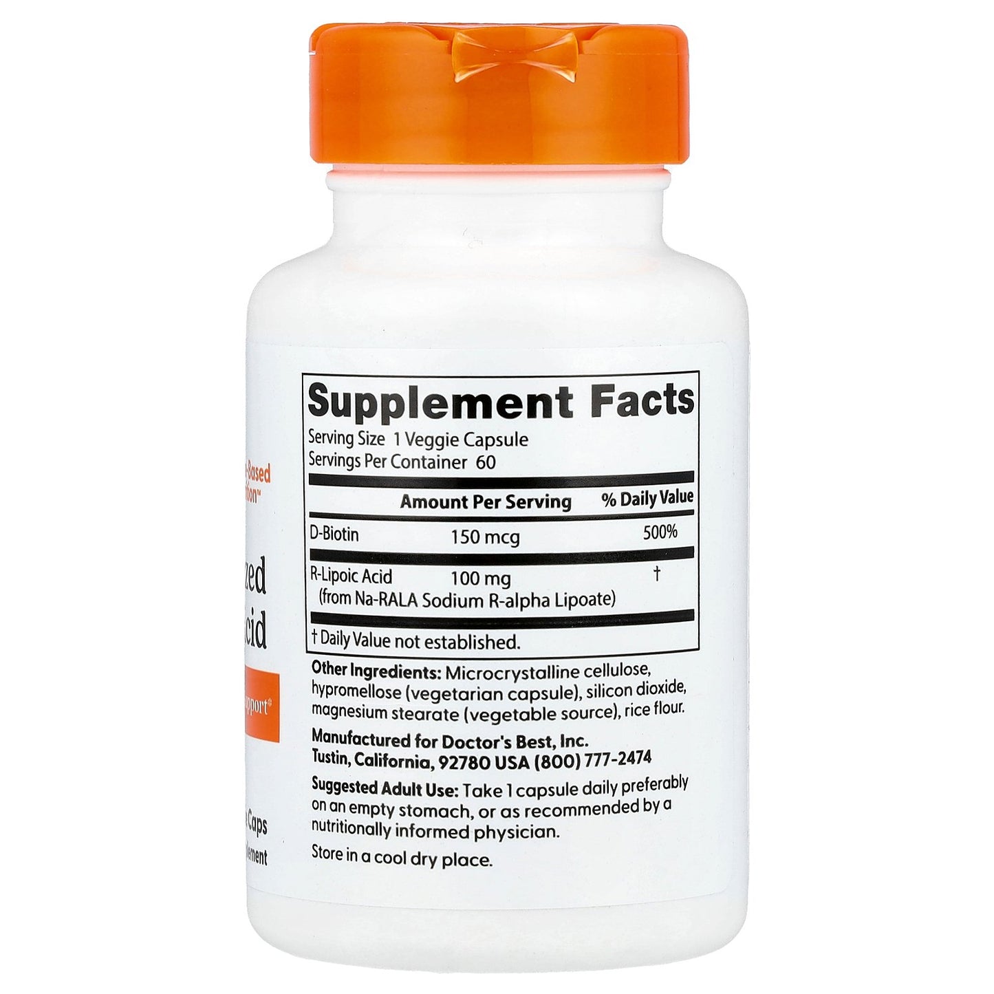 Doctor's Best Stabilized R-Lipoic Acid with BioEnhanced Na-RALA, 100 mg, 60 Veggie Caps