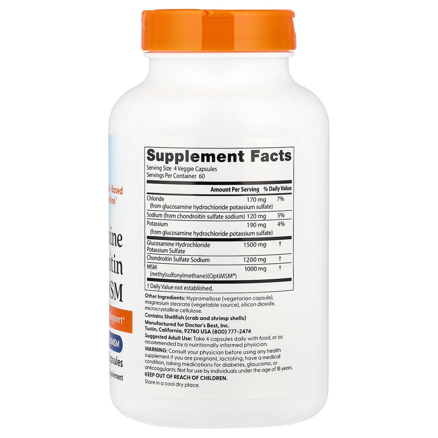 Doctor's Best Glucosamine Chondroitin MSM with OptiMSM, 240 Veggie Caps