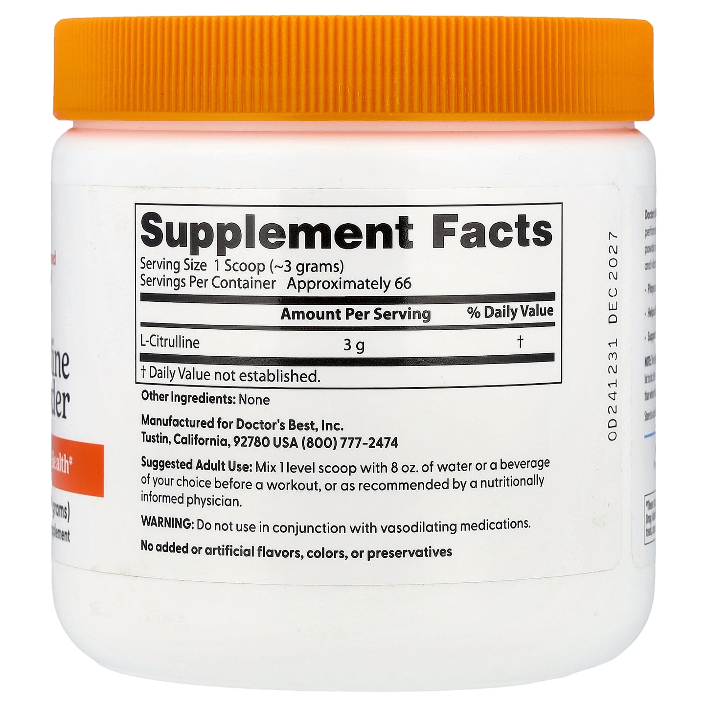 Doctor's Best L-Citrulline Powder, 7 oz (200 g)