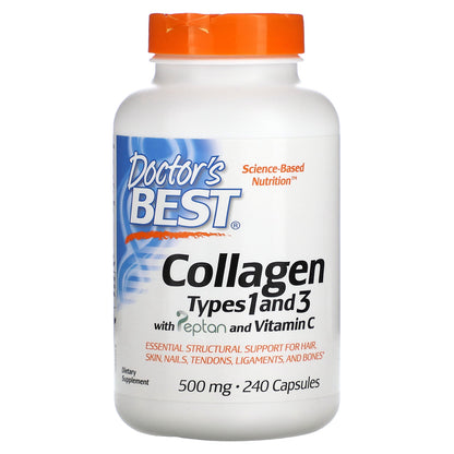 Doctor's Best Collagen Types 1 and 3 with Peptan and Vitamin C, 125 mg, 240 Capsules