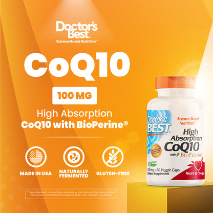 Doctor's Best High Absorption CoQ10 with BioPerine, 100 mg, 60 Veggie Caps