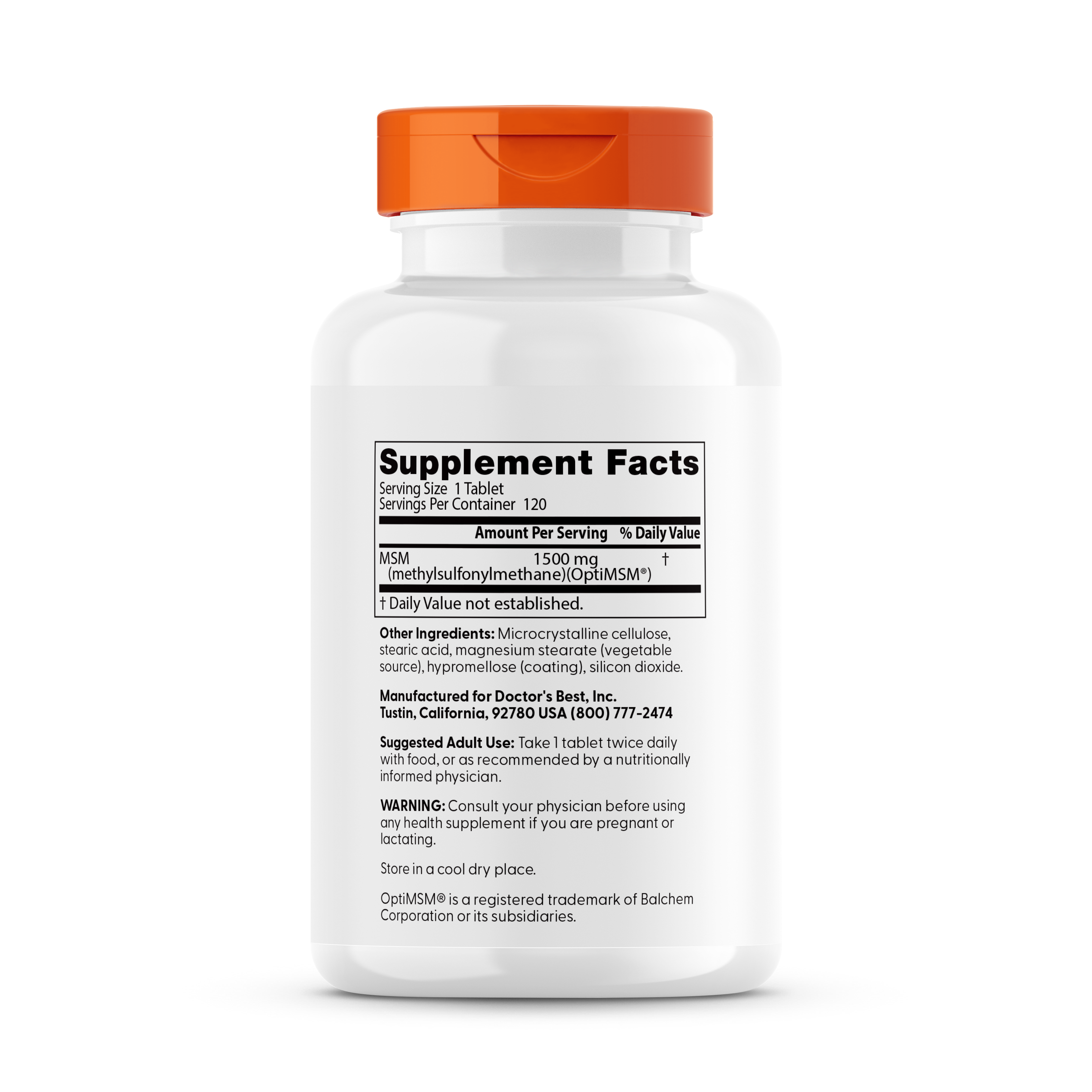 Doctor's Best MSM with OptiMSM, 1,500 mg, 120 Tablets