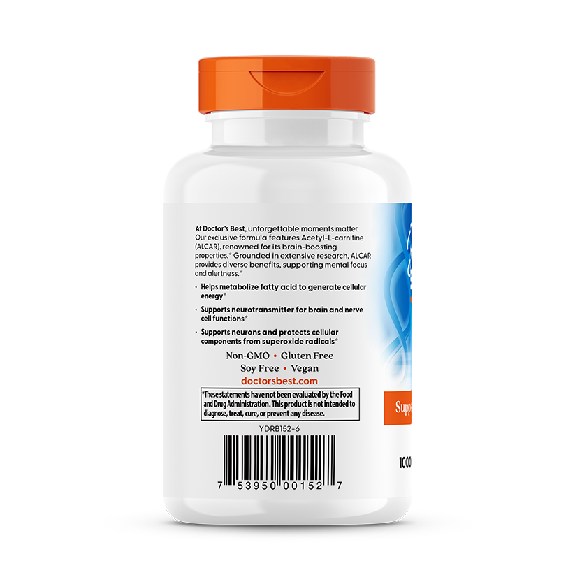 Doctor's Best Acetyl-L-Carnitine, 1000 mg Per Serving, 120 Veggie Caps