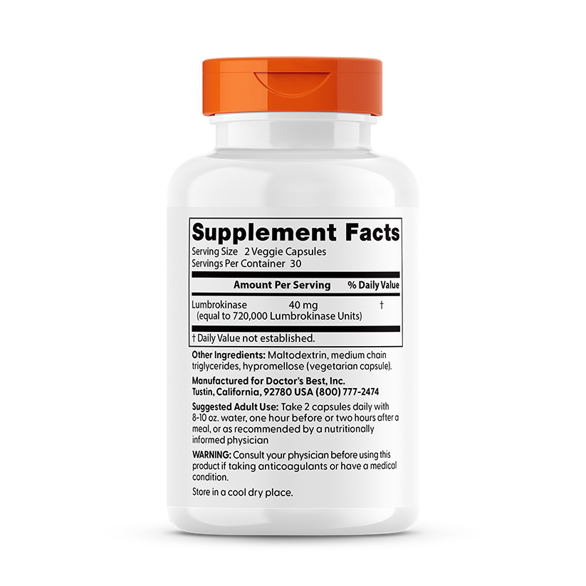 Doctor's Best Lumbrokinase, 20 mg, 60 Veggie Caps