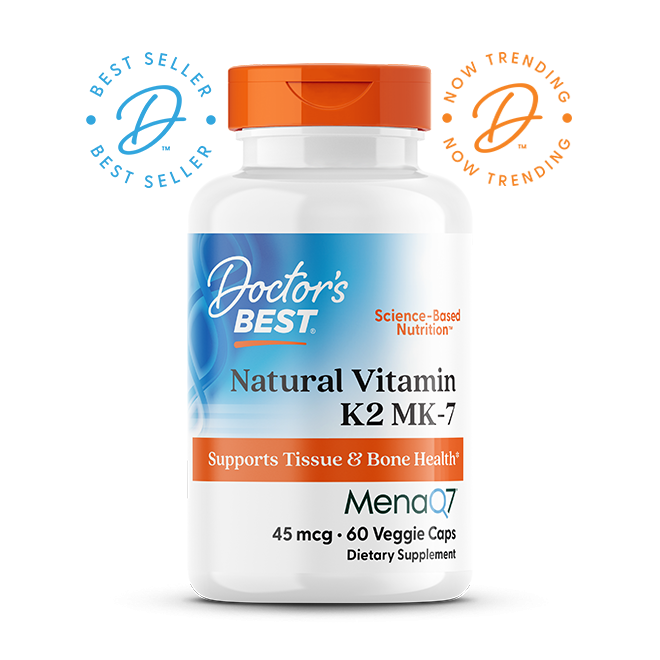 Doctor's Best Natural Vitamin K2 MK-7 with MenaQ7, 45 mcg, 60 Veggie Caps