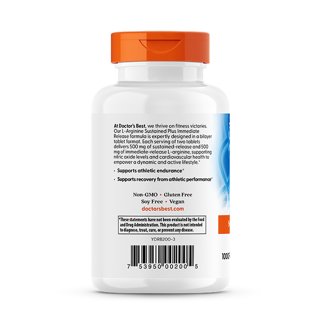 Doctor's Best L-Arginine Sustained Plus Immediate Release, 1000 mg Per Serving, 120 Bilayer Tablets