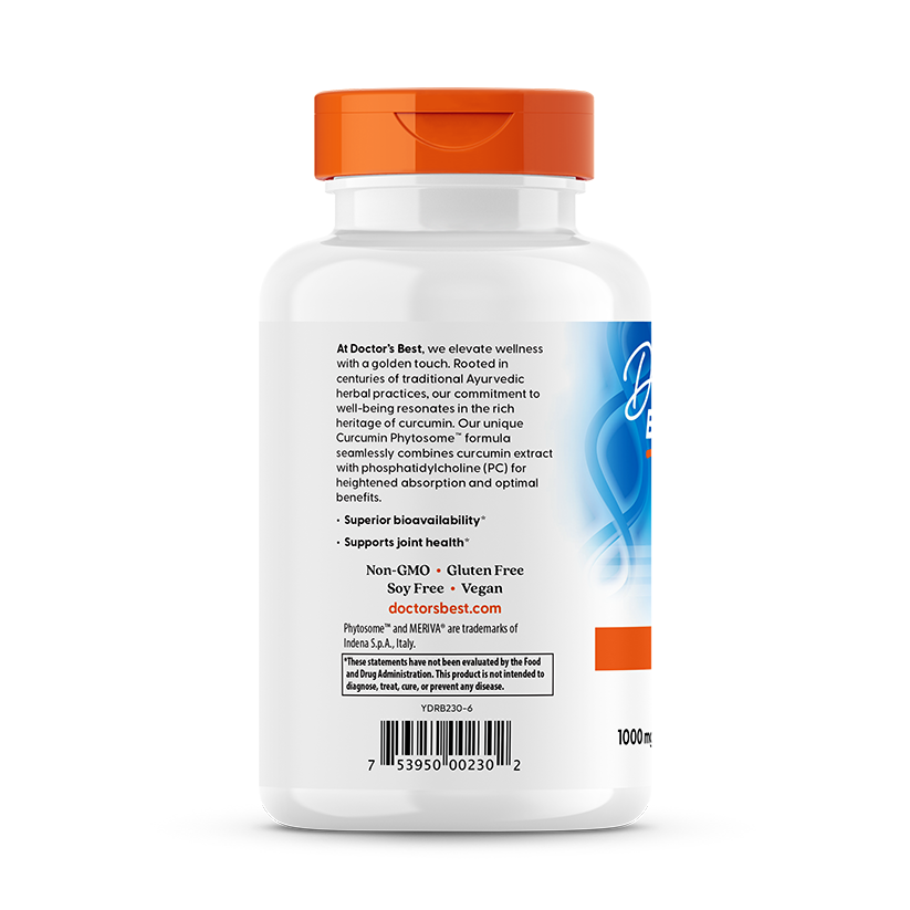 Doctor's Best Curcumin Phytosome with Meriva, 1,000 mg Per Serving, 180 Veggie Caps