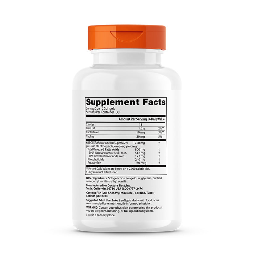 Doctor's Best Enhanced Krill Plus Omega3s with Superba Krill, 60 Softgels