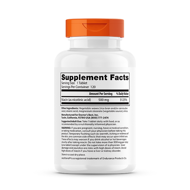 Doctor's Best Sustained-Release Niacin with niaXtend, 500 mg, 120 Tablets