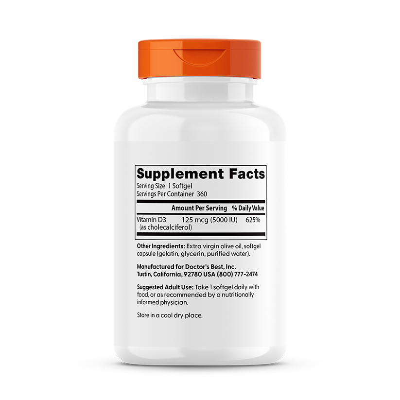 Doctor's Best Vitamin D3, 125 mcg (5,000 IU), 360 Softgels