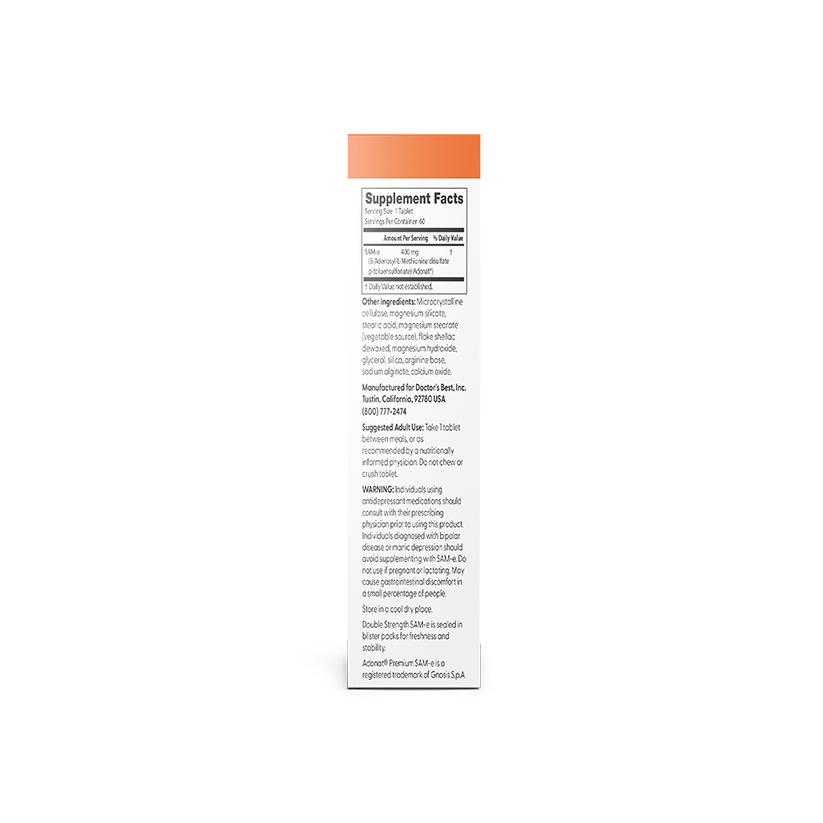 Doctor's Best SAM-e, Double-Strength, 400 mg, 60 Enteric Coated Tablets