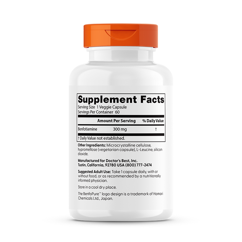 Doctor's Best Benfotiamine 300 with BenfoPure, 300 mg, 60 Veggie Caps
