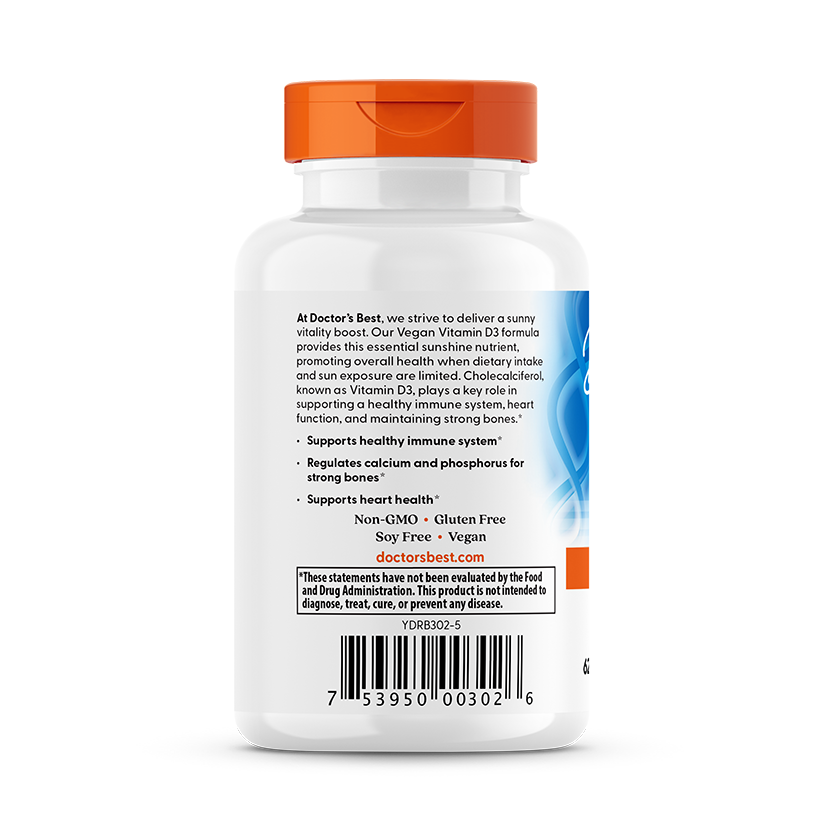 Doctor's Best Vegan D3 with Vitashine D3, 2,500 IU, 60 Veggie Caps