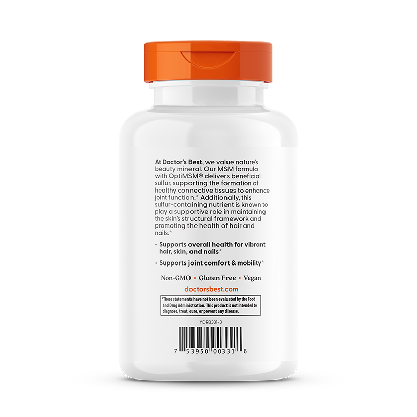 Doctor's Best MSM with OptiMSM, 3000 mg Per Serving, 180 Veggie Caps