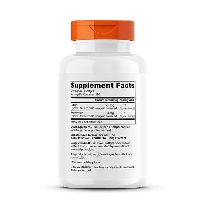Doctor's Best Lutein with Lutemax 2020, 20 mg, 180 Softgels