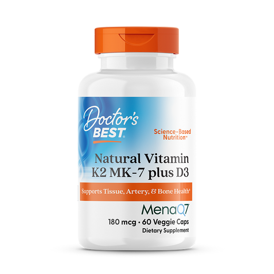 Doctor's Best Natural Vitamin K2 MK-7 with MenaQ7 plus Vitamin D3, 180 mcg, 60 Veggie Caps