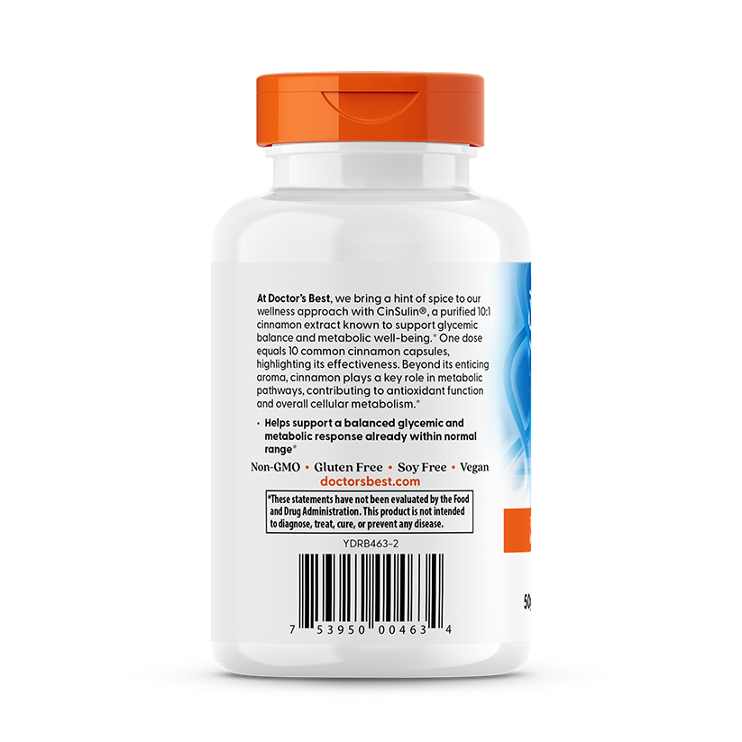 Doctor's Best Cinnamon Extract with CinSulin, 500 mg Per Serving, 120 Veggie Caps