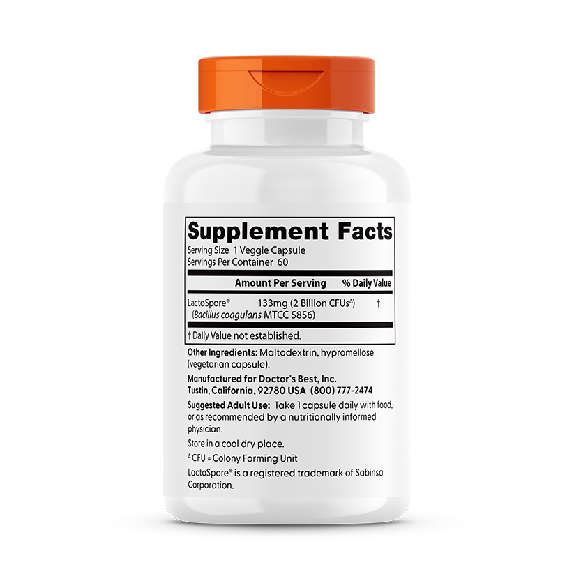 Doctor's Best Digestive Health, Probiotic with LactoSpore, 2 Billion, 60 Veggie Caps