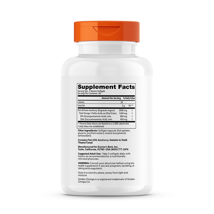 Doctor's Best Purified & Clear Omega 3 Fish Oil, 2000 mg Per Serving, 120 Marine Softgels