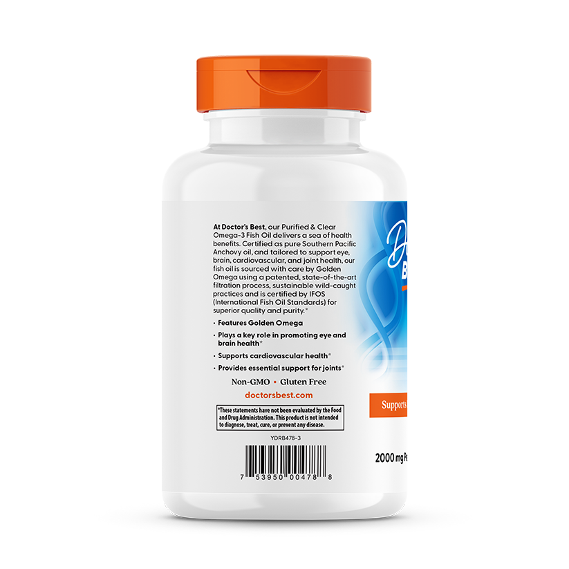 Doctor's Best Purified & Clear Omega 3 Fish Oil, 2000 mg Per Serving, 120 Marine Softgels