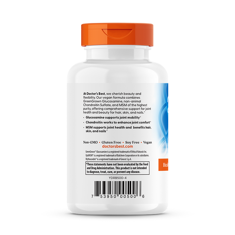 Doctor's Best Vegan Glucosamine Chondroitin MSM, 1500 mg Per Serving, 120 Veggie Caps
