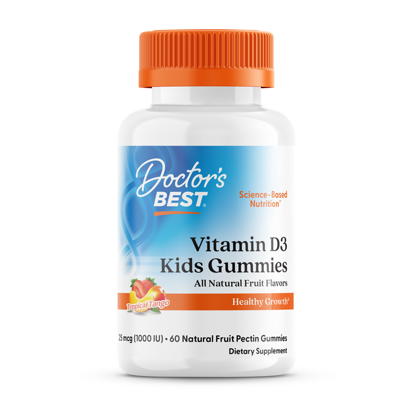 Doctor's Best Doc's Kids, Vitamin D3 Gummies, All Natural Fruit, 25 mcg (1,000 IU), 60 Natural Fruit Pectin Gummies