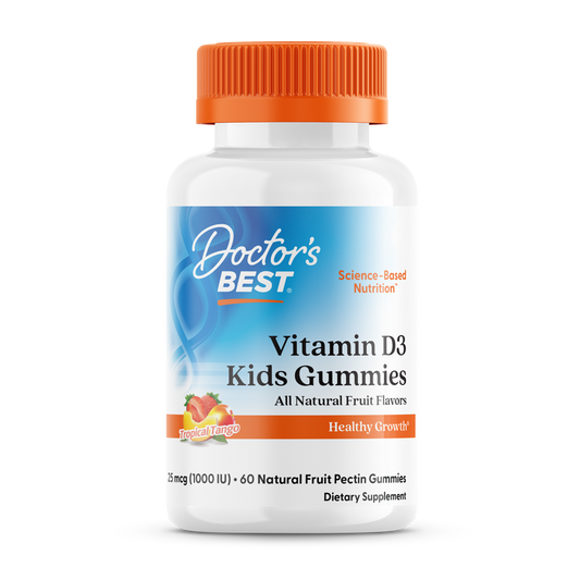 Doctor's Best Doc's Kids, Vitamin D3 Gummies, All Natural Fruit, 25 mcg (1,000 IU), 60 Natural Fruit Pectin Gummies