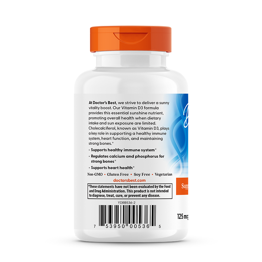 Doctor's Best Vitamin D3, 125 mcg (5,000 IU), 180 Veggie Softgels