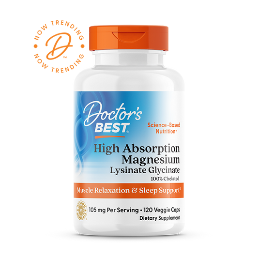 Doctor's Best High Absorption Magnesium, Lysinate Glycinate 100% Chelated, 52.5 mg, 120 Veggie Caps