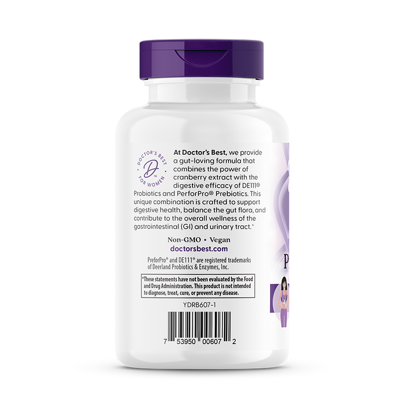 Doctor's Best Women's Digestive Probiotic Prebiotic With Cranberry, 4 Billion CFU Per Serving, 30 Veggie Cap