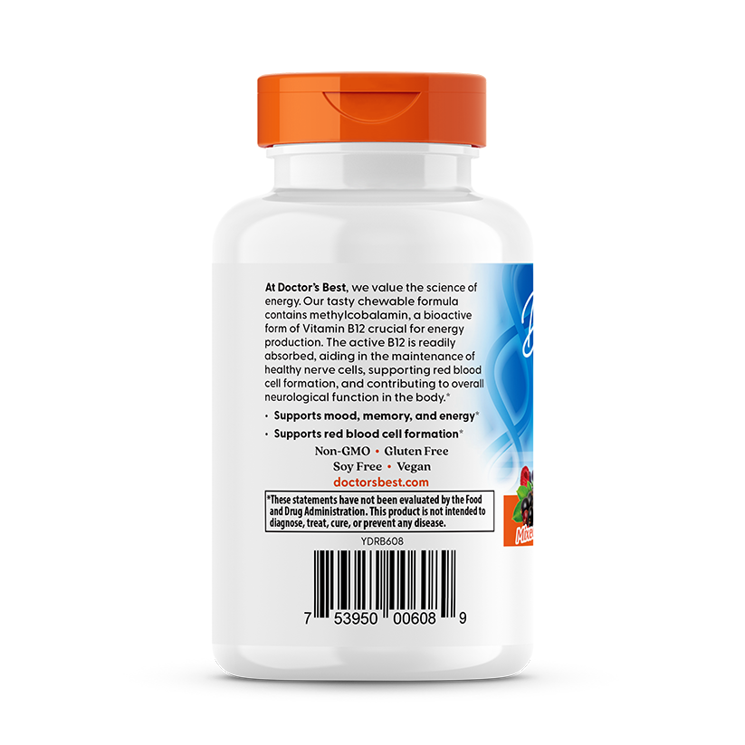 Doctor's Best Chewable Fully Active B12, Mixed Berries, 5,000 mcg, 60 Tablets