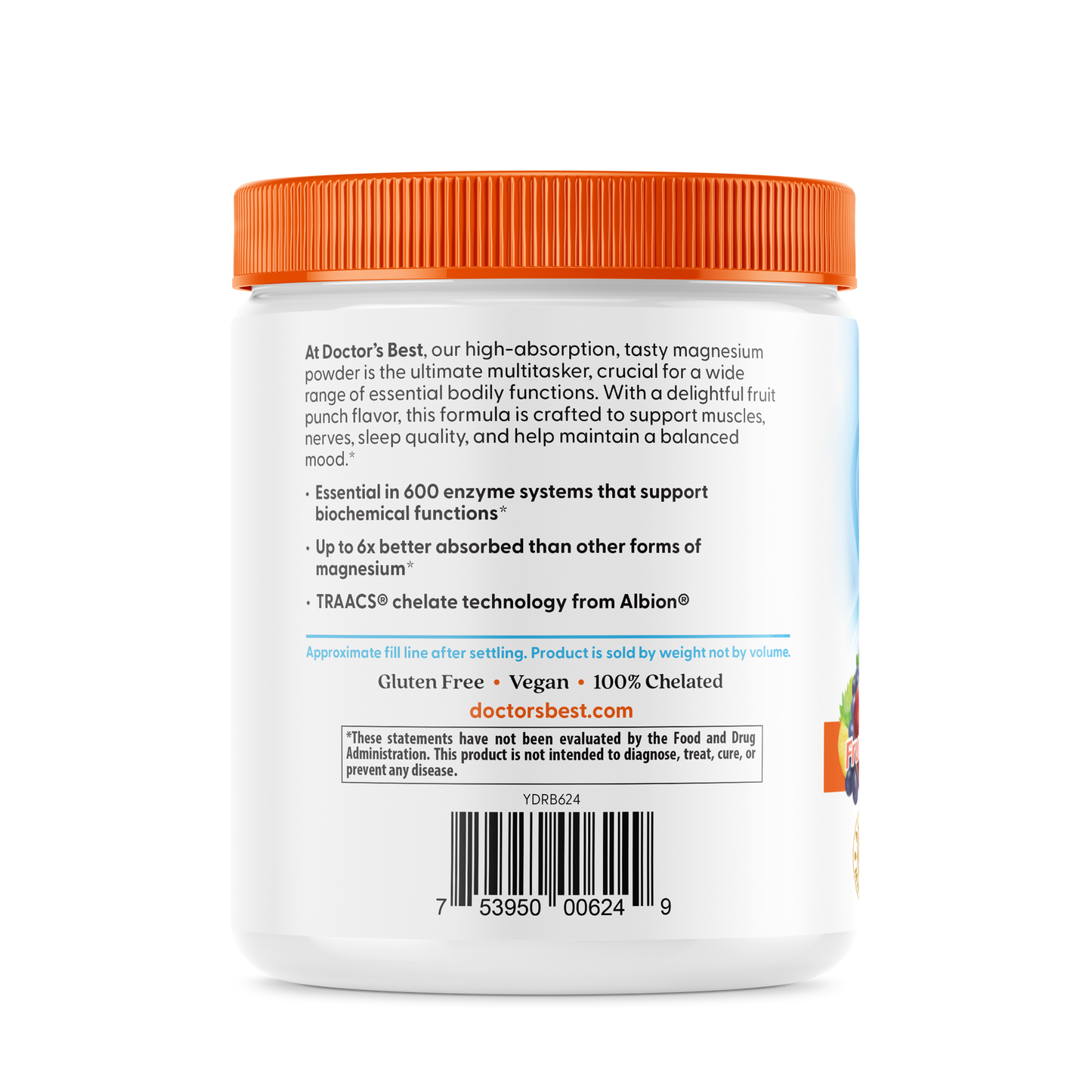 Doctor's Best High Absorption Magnesium Powder Lysinate Glycinate 100% Chelated, 400 mg Per Serving, Fruit Punch, 12.1 oz (340 g)