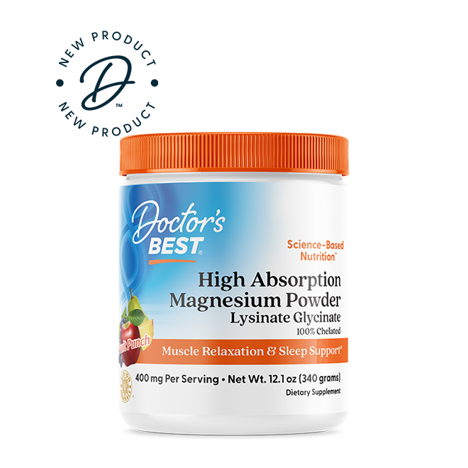 Doctor's Best High Absorption Magnesium Powder Lysinate Glycinate 100% Chelated, 400 mg Per Serving, Fruit Punch, 12.1 oz (340 g)