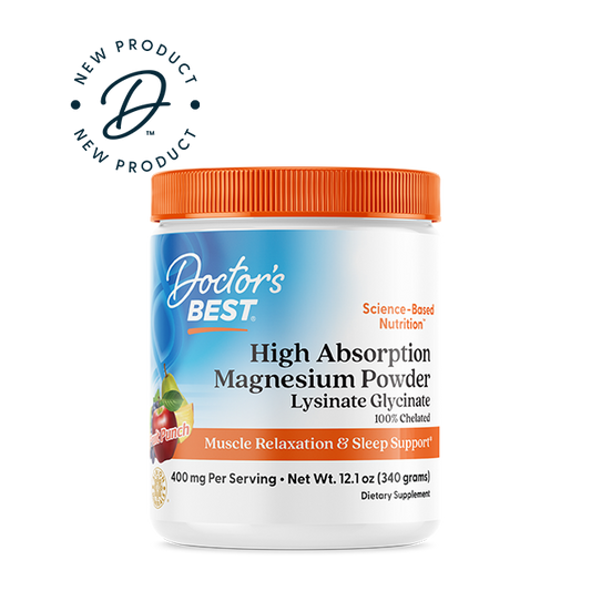 Doctor's Best High Absorption Magnesium Powder Lysinate Glycinate 100% Chelated, 400 mg Per Serving, Fruit Punch, 12.1 oz (340 g)