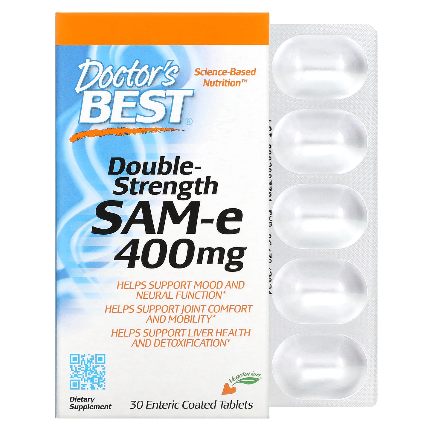 Doctor's Best SAM-e, Double-Strength, 400 mg, 30 Enteric Coated Tablets