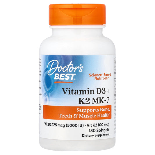 Doctor's Best Vitamin D3 + K2 MK-7, 180 Softgels