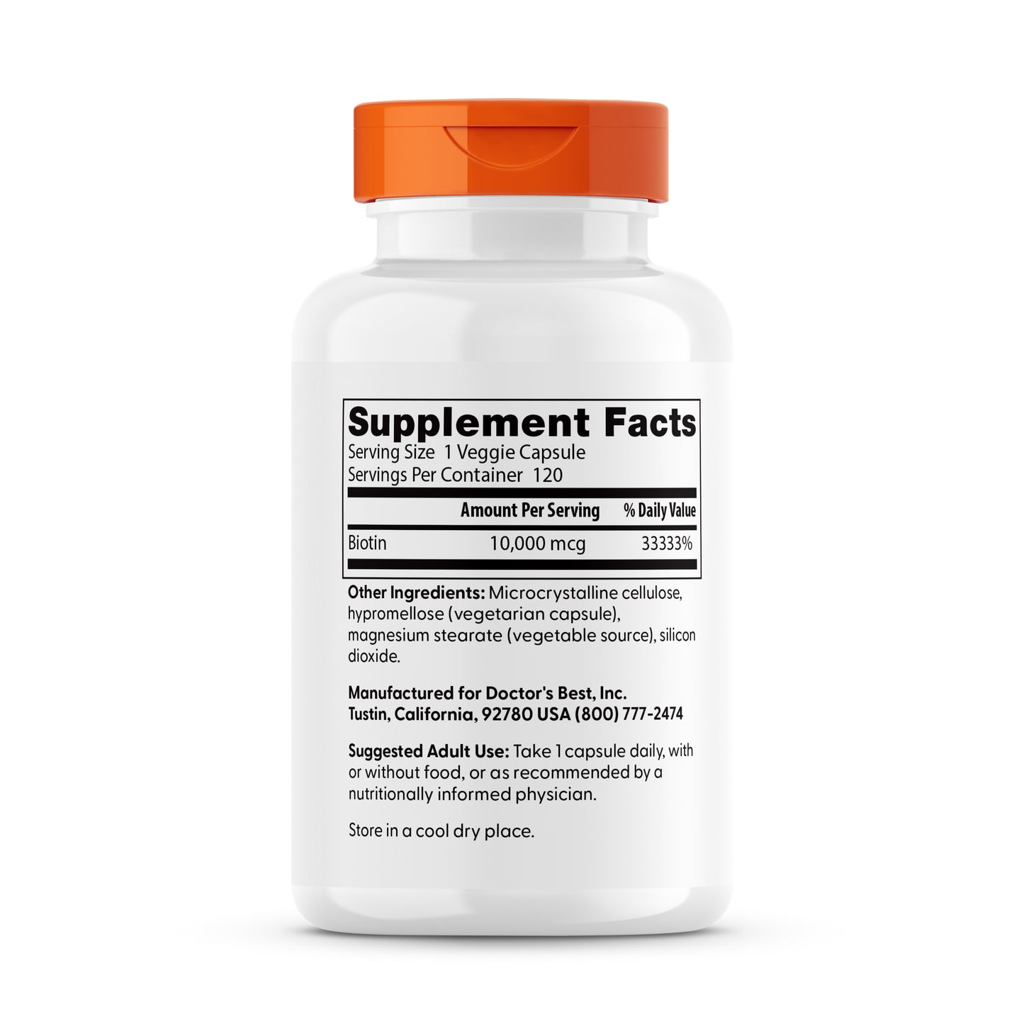Doctor's Best Biotin, 10,000 mcg Per Serving, 120 Veggie Caps