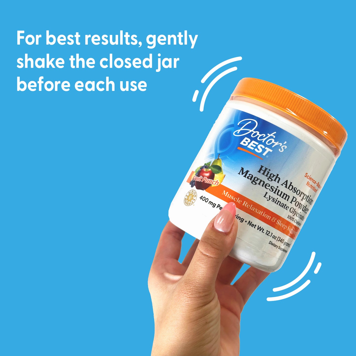 Doctor's Best High Absorption Magnesium Powder Lysinate Glycinate 100% Chelated, 400 mg Per Serving, Fruit Punch, 12.1 oz (340 g)