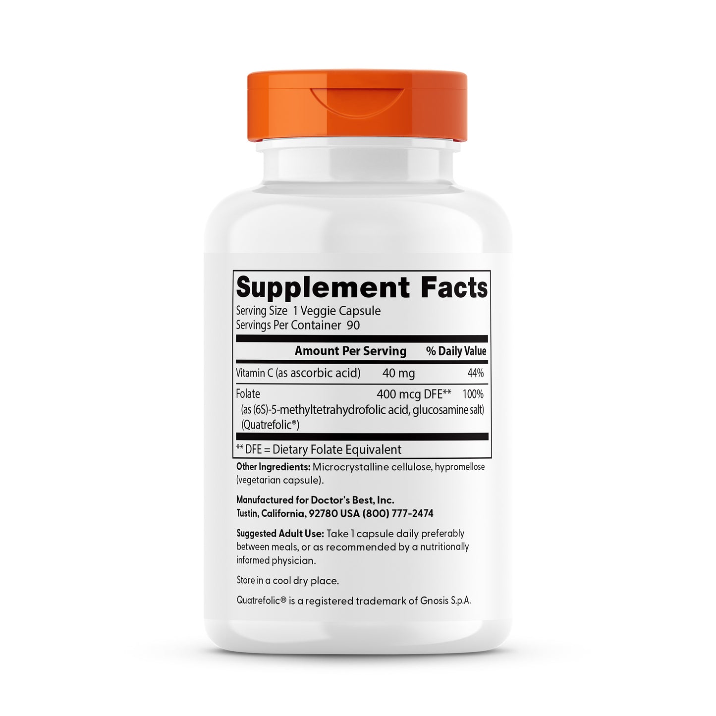 Doctor's Best Fully Active Folate 400 with Quatrefolic, 400 mcg, 90 Veggie Caps