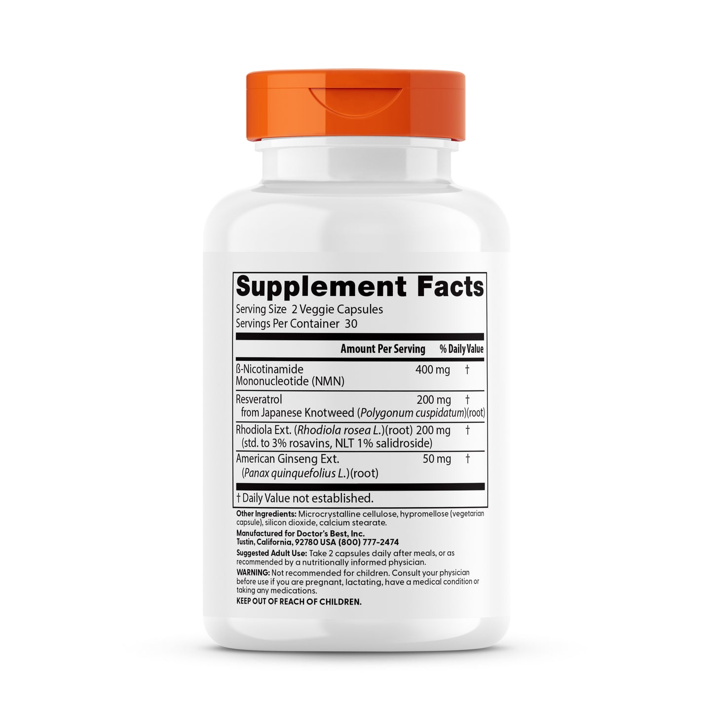 Doctor's Best NMN+, 200 mg, 60 Veggie Capsules