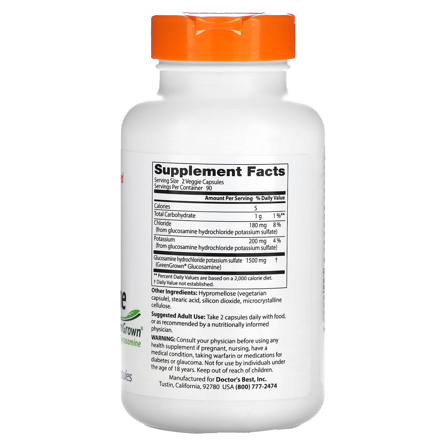 Doctor's Best Vegan Glucosamine Sulfate with GreenGrown Glucosamine, 750 mg, 180 Veggie Caps