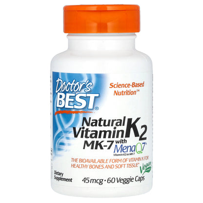 Doctor's Best Natural Vitamin K2 MK-7 with MenaQ7, 45 mcg, 60 Veggie Caps