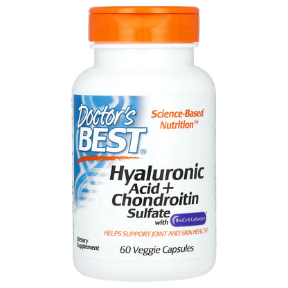 Doctor's Best Hyaluronic Acid + Chondroitin Sulfate with BioCell Collagen, 60 Veggie Caps