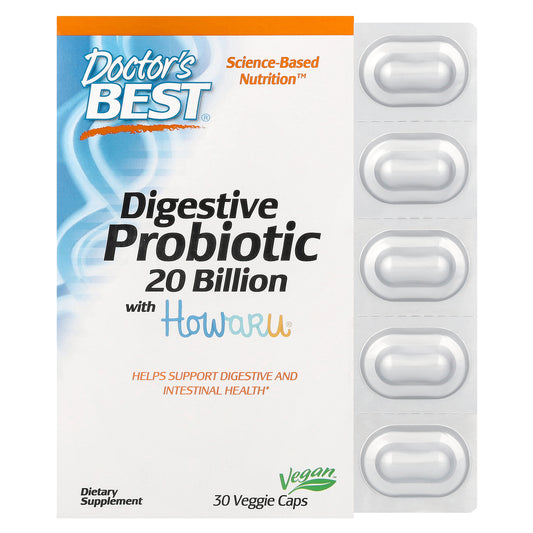 Doctor's Best Digestive Probiotic with Howaru, 20 Billion CFU, 30 Veggie Caps