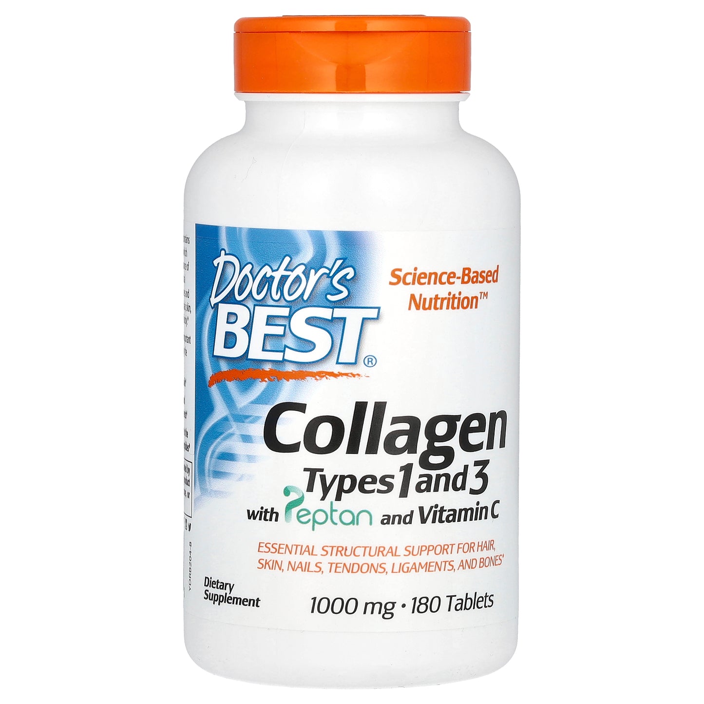 Doctor's Best Collagen Types 1 and 3 with Peptan and Vitamin C, 1,000 mg, 180 Tablets