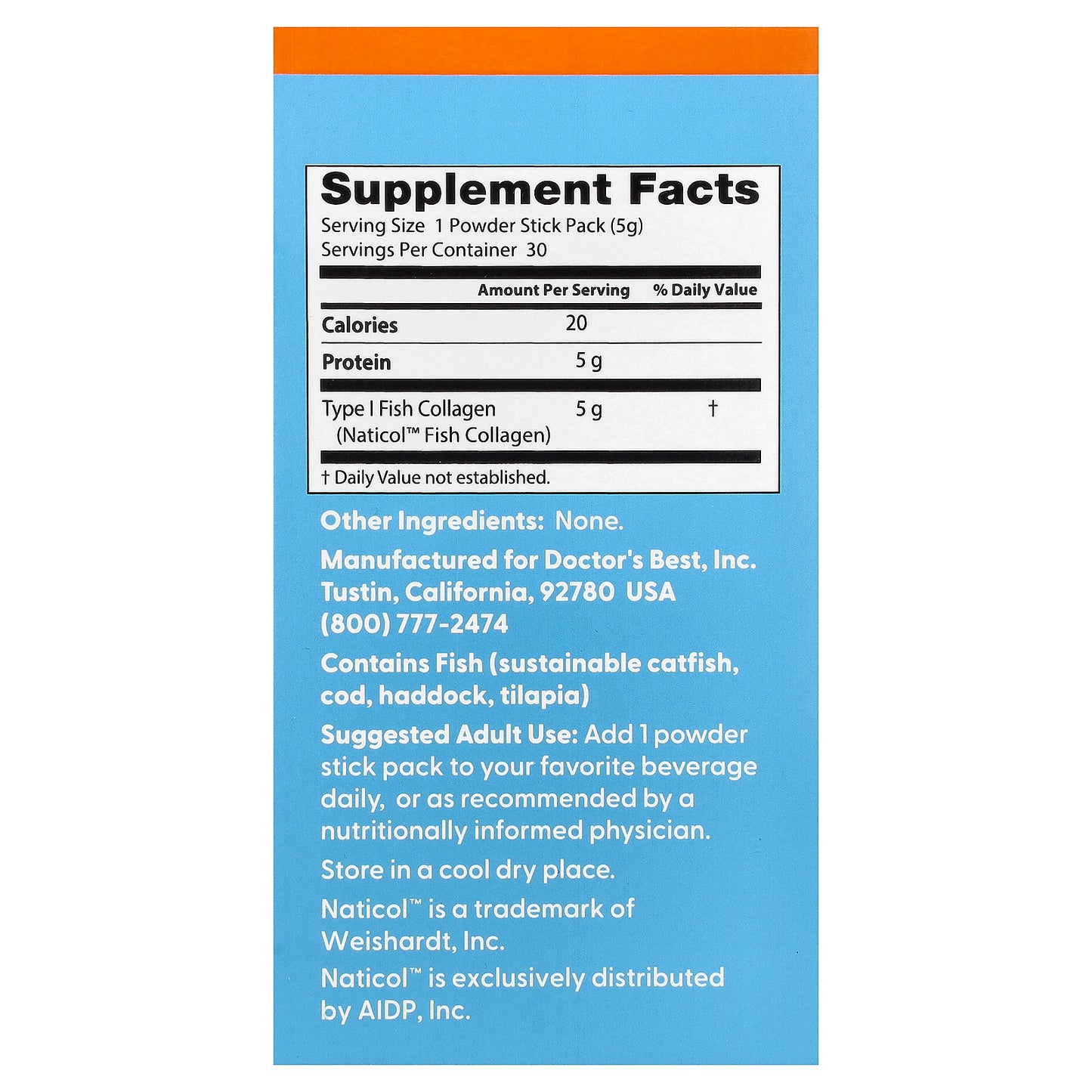 Doctor's Best Fish Collagen with Naticol, 5 g, 30 Powder Stick Packs