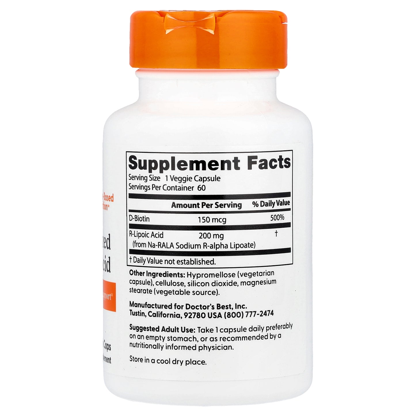 Doctor's Best Stabilized R-Lipoic Acid with BioEnhanced Na-RALA, 200 mg, 60 Veggie Caps