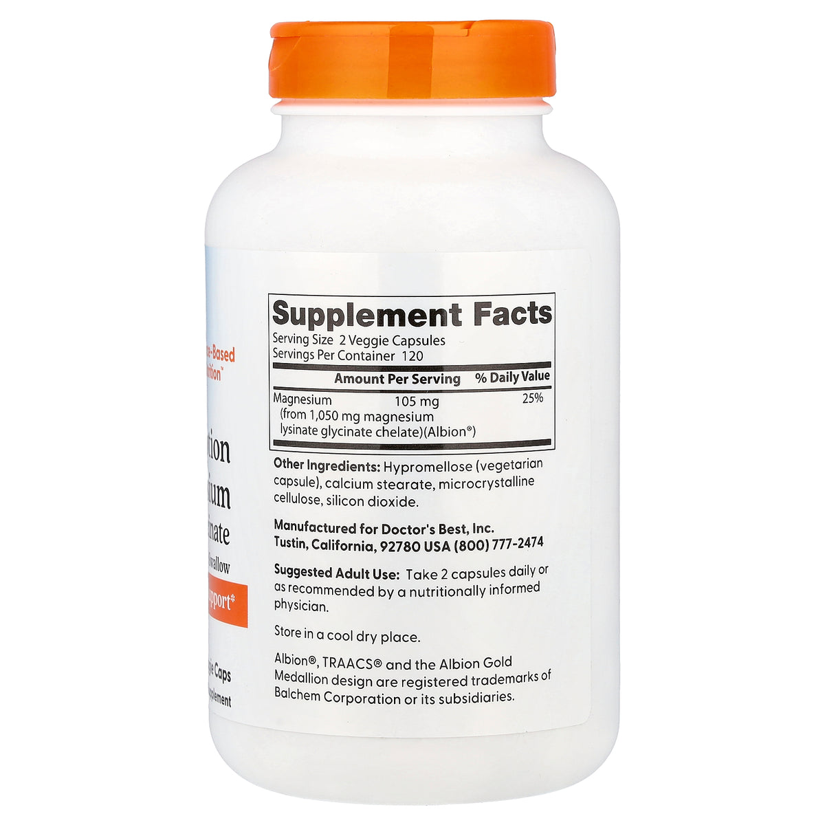 Doctor's Best Magnesium Lysinate Glycinate, High Absorption, 240 Veggie Caps (52.5 mg per Capsule)