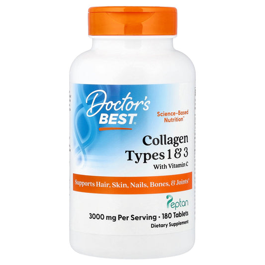 Doctor's Best Collagen Types 1 and 3 with Peptan and Vitamin C, 1,000 mg, 180 Tablets