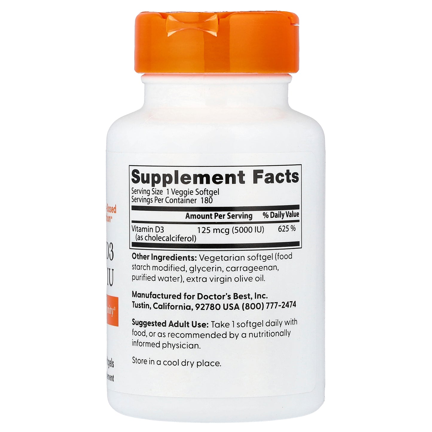 Doctor's Best Vitamin D3, 125 mcg (5,000 IU), 180 Veggie Softgels
